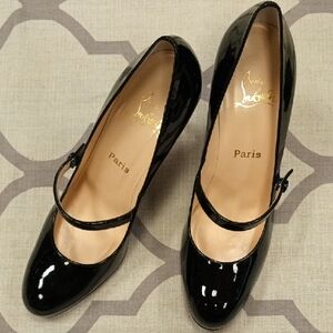 Christian Louboutin Black Patent Leather Heels Three And A Half Inch Heel